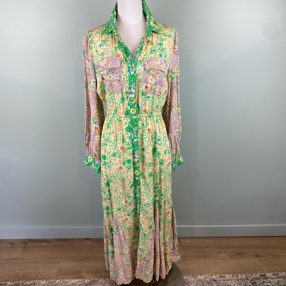 NWOT Stunning Loft Godet Pastel Floral Maxi Shirt Dress Cottagecore Romantic Sm. - Picture 1 of 12